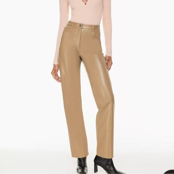 Aritzia Wilfred Melina Pants Women's 10 Camel Vegan Leather High Waisted - Picture 1 of 15